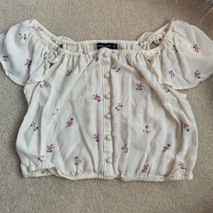 Cream button front off the shoulder top